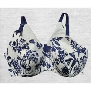 Cacique Lightly Lined Balconette Bra White & Navy Size 40DDD